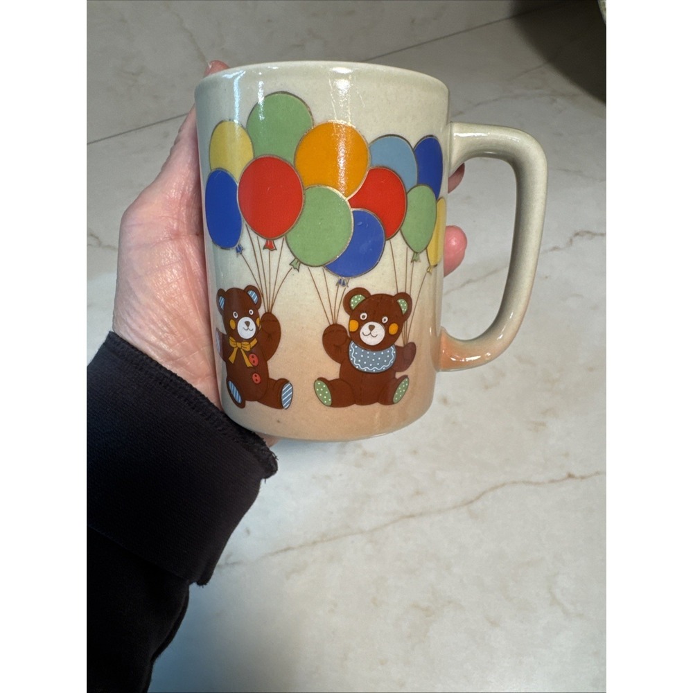 Otagiri Japan Teddy Bears and Balloons Coffee Tea Mug Ceramic 3 3/4" tall 8 oz